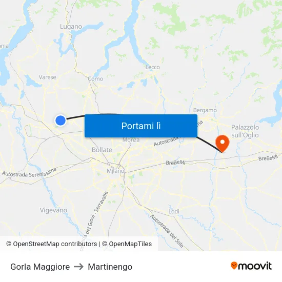 Gorla Maggiore to Martinengo map