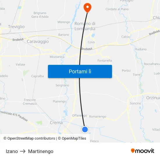 Izano to Martinengo map