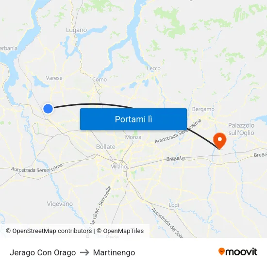 Jerago Con Orago to Martinengo map