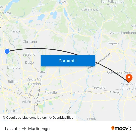 Lazzate to Martinengo map