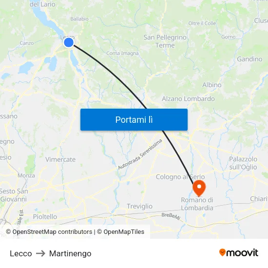 Lecco to Martinengo map