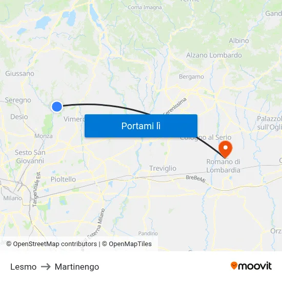 Lesmo to Martinengo map