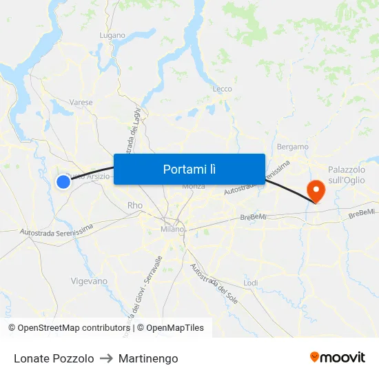 Lonate Pozzolo to Martinengo map