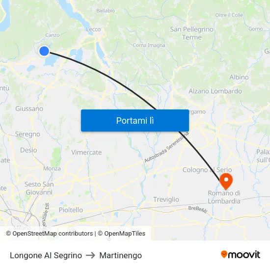 Longone Al Segrino to Martinengo map