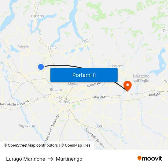 Lurago Marinone to Martinengo map