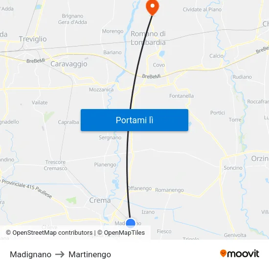 Madignano to Martinengo map