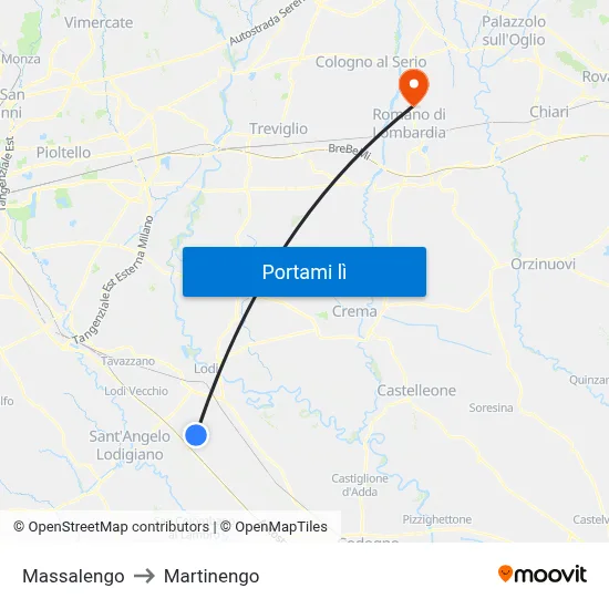 Massalengo to Martinengo map