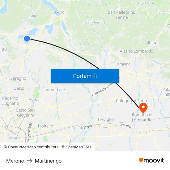 Merone to Martinengo map