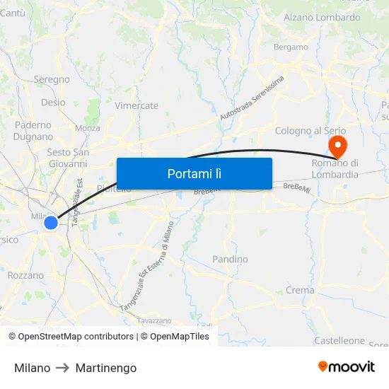 Milano to Martinengo map
