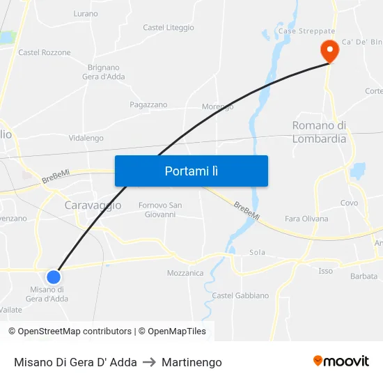 Misano Di Gera D' Adda to Martinengo map