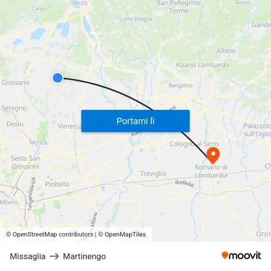 Missaglia to Martinengo map
