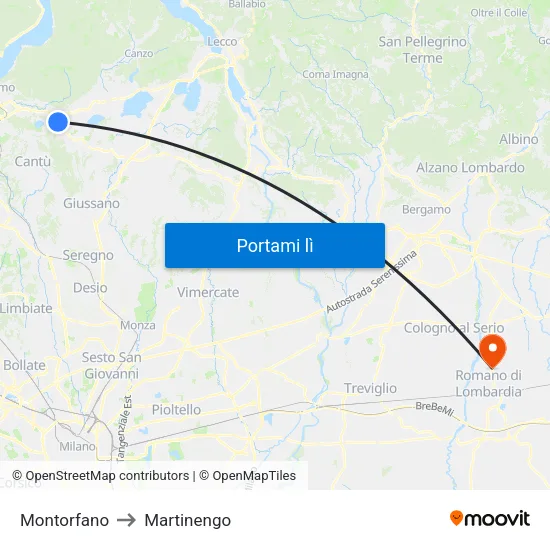 Montorfano to Martinengo map