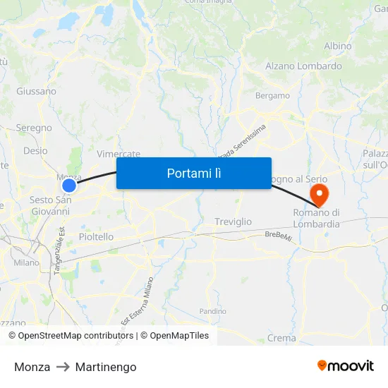 Monza to Martinengo map