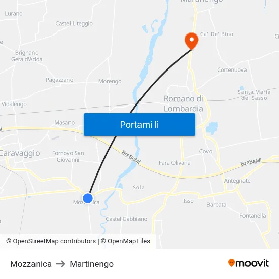 Mozzanica to Martinengo map