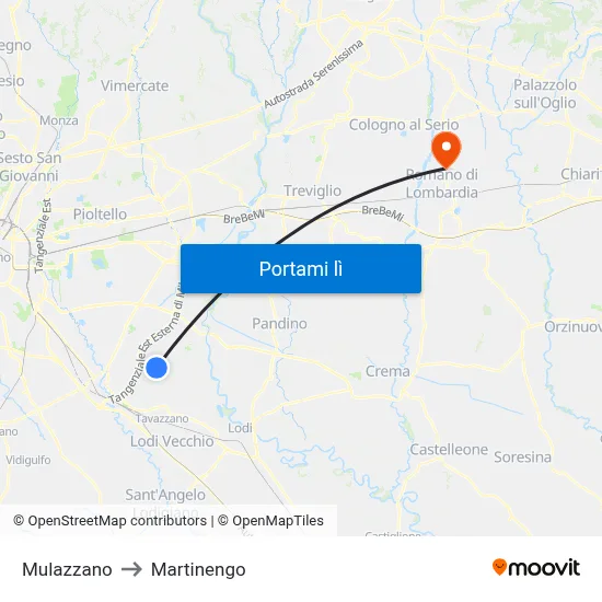 Mulazzano to Martinengo map