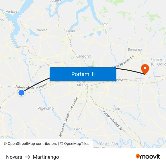 Novara to Martinengo map