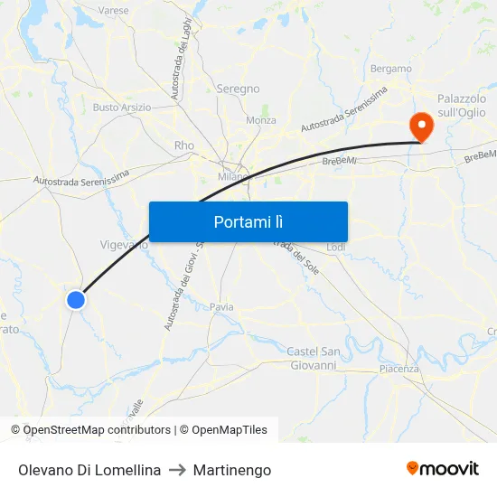 Olevano Di Lomellina to Martinengo map