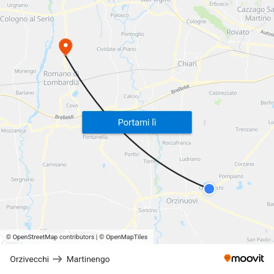 Orzivecchi to Martinengo map