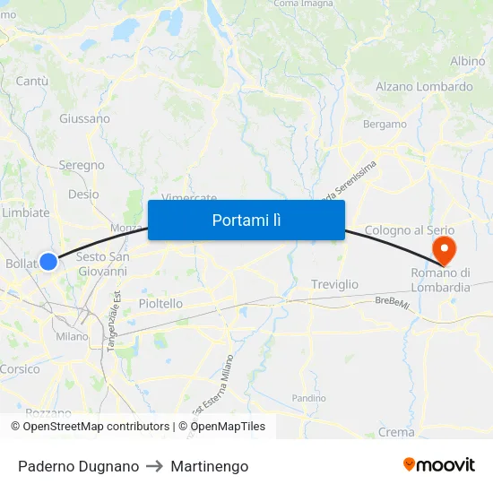 Paderno Dugnano to Martinengo map