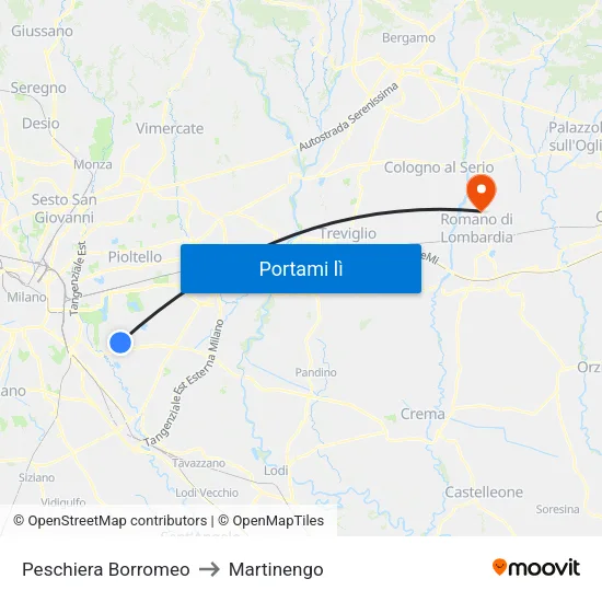 Peschiera Borromeo to Martinengo map
