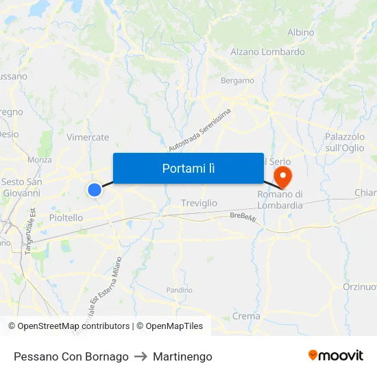 Pessano Con Bornago to Martinengo map