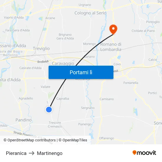 Pieranica to Martinengo map