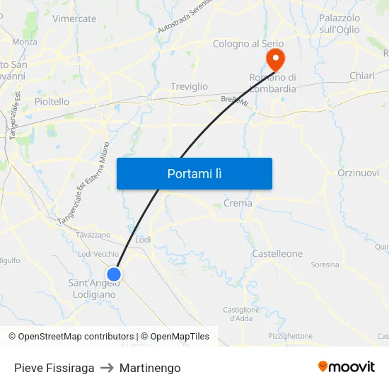 Pieve Fissiraga to Martinengo map