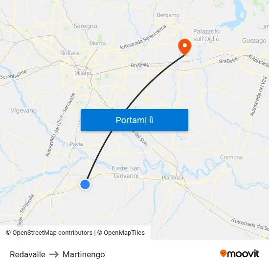 Redavalle to Martinengo map