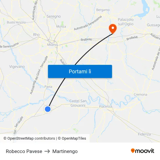 Robecco Pavese to Martinengo map