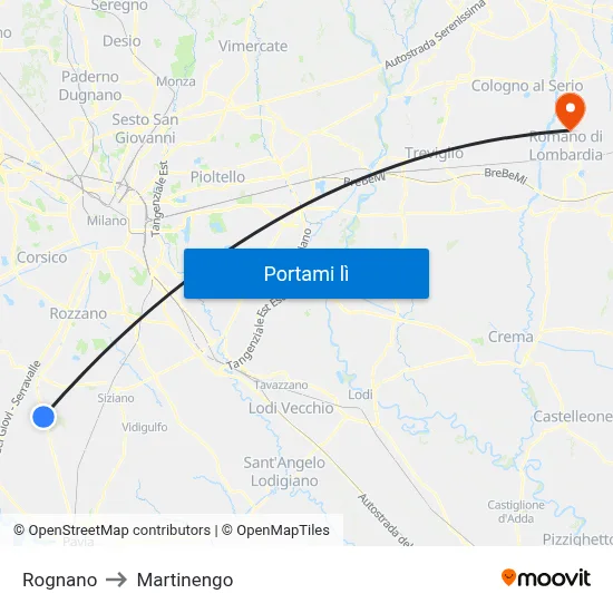 Rognano to Martinengo map