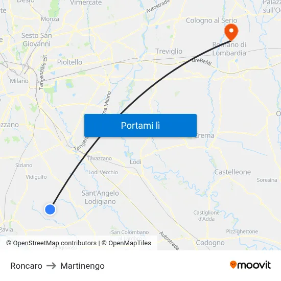 Roncaro to Martinengo map