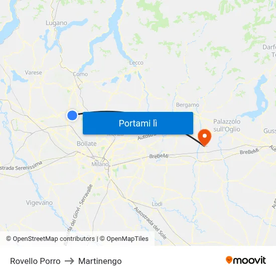 Rovello Porro to Martinengo map