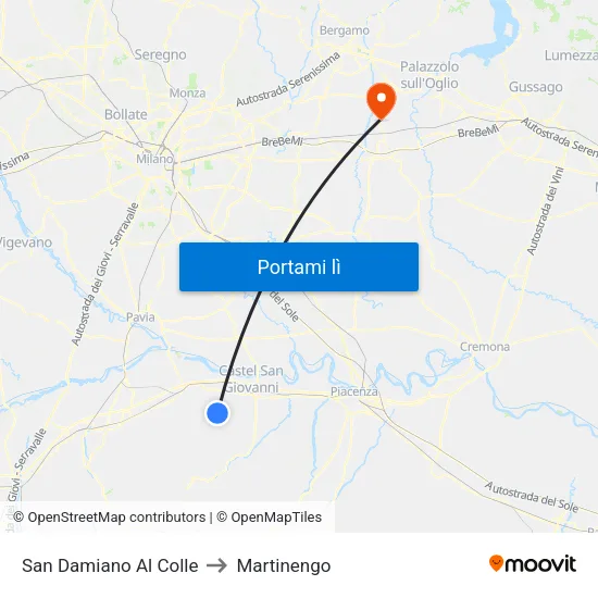 San Damiano Al Colle to Martinengo map