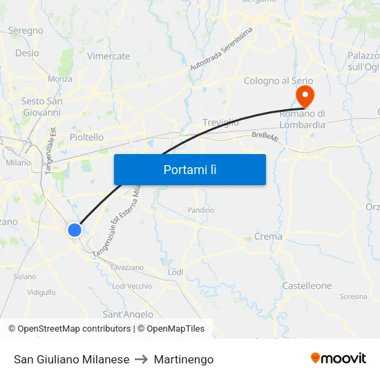 San Giuliano Milanese to Martinengo map