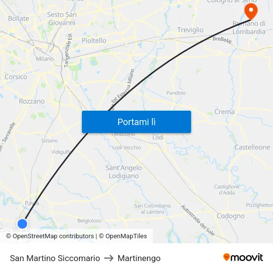 San Martino Siccomario to Martinengo map