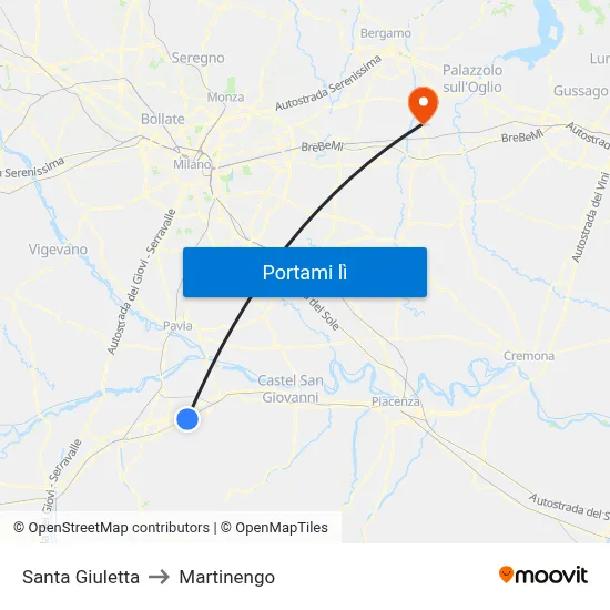 Santa Giuletta to Martinengo map