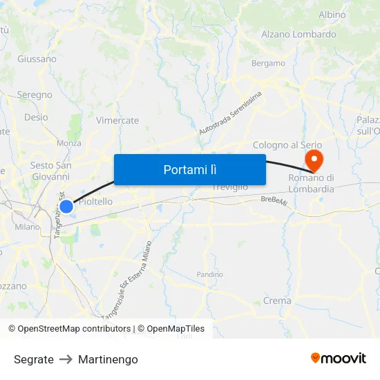 Segrate to Martinengo map