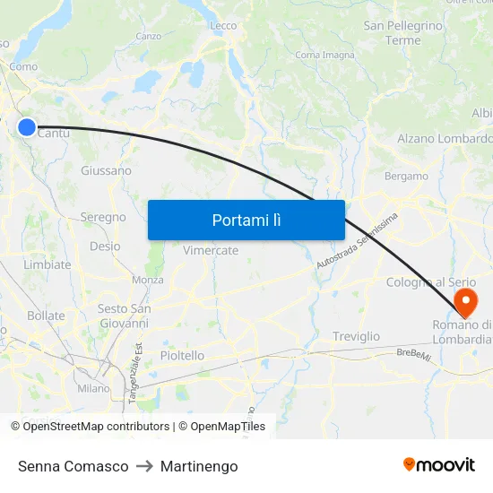 Senna Comasco to Martinengo map