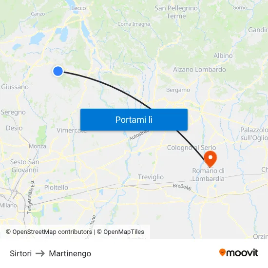 Sirtori to Martinengo map