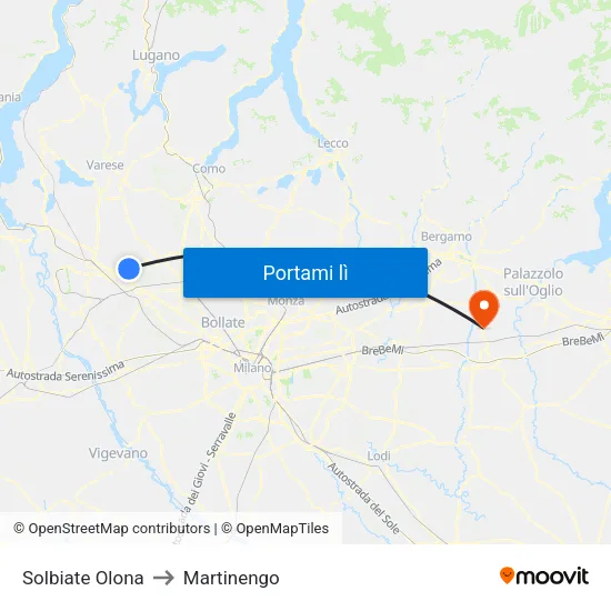 Solbiate Olona to Martinengo map