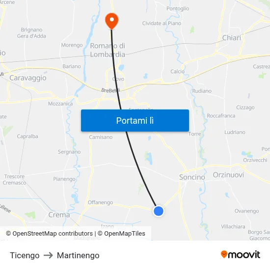 Ticengo to Martinengo map