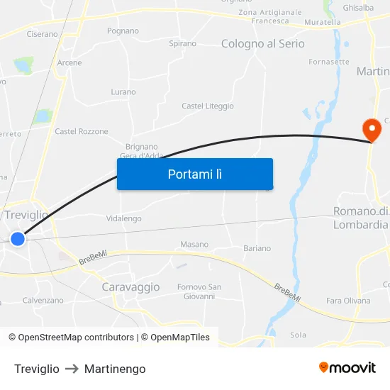 Treviglio to Martinengo map