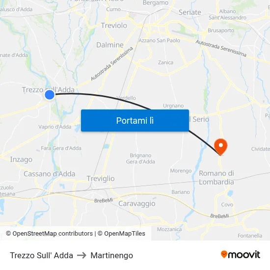 Trezzo Sull' Adda to Martinengo map