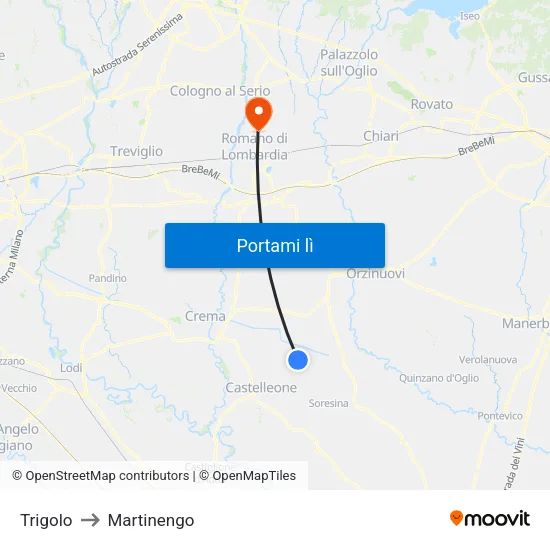 Trigolo to Martinengo map