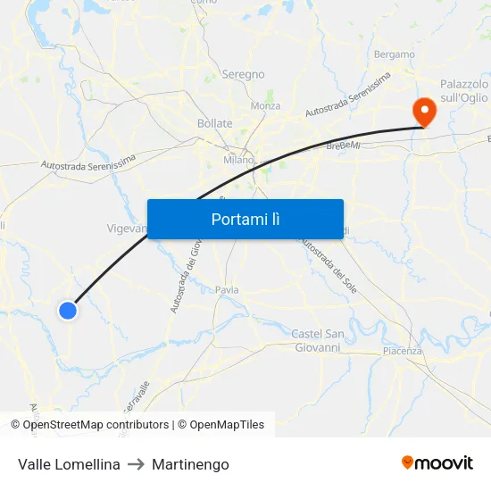 Valle Lomellina to Martinengo map