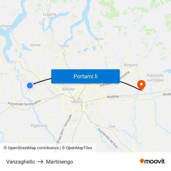 Vanzaghello to Martinengo map