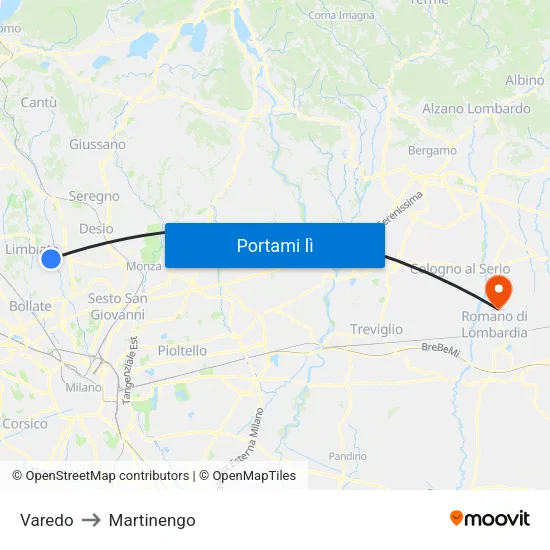 Varedo to Martinengo map