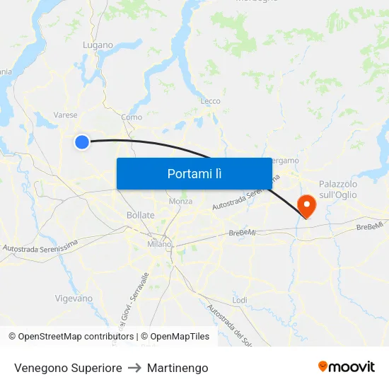 Venegono Superiore to Martinengo map