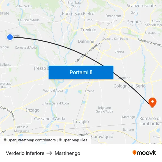 Verderio Inferiore to Martinengo map
