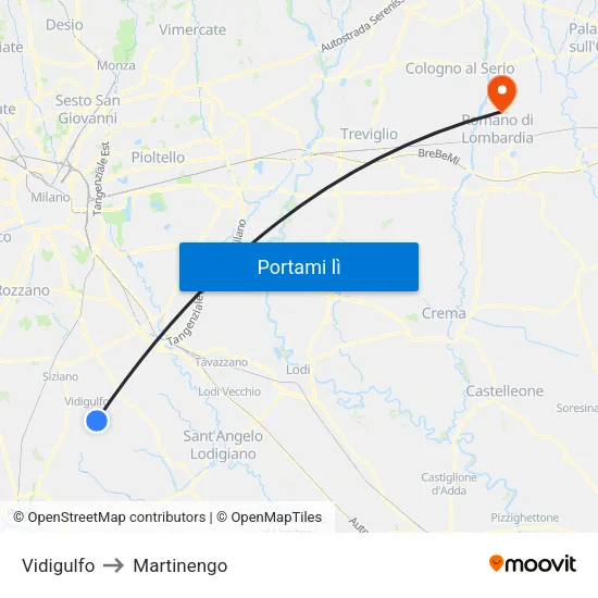 Vidigulfo to Martinengo map